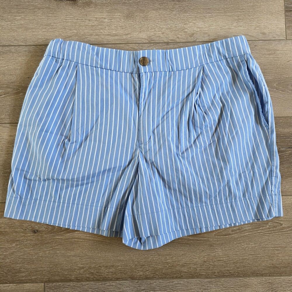 A New Day Womens Blue Pin Stripes High-Rise Stretch Pull on Cotton Shorts L